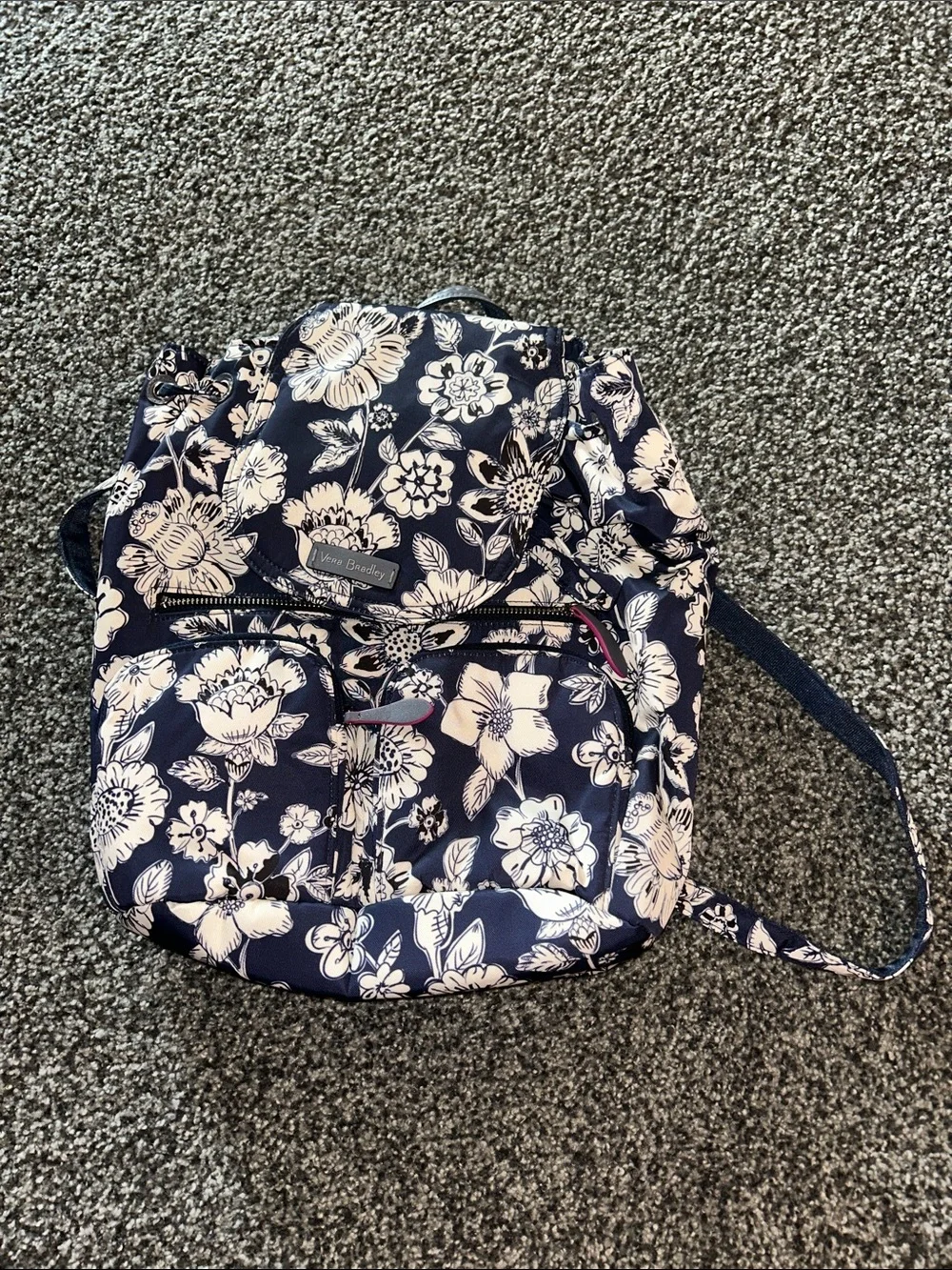 Vera Bradley Navy Floral Print Backpack with Drawstring